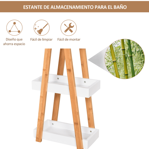 kleankin Estante de Bambú para Casa de Banho com 3 Prateleiras de Armazenamento Móvel Organizador para Cozinha Sala de Estar Lavanderia 30x18x81cm Madeira e Branco