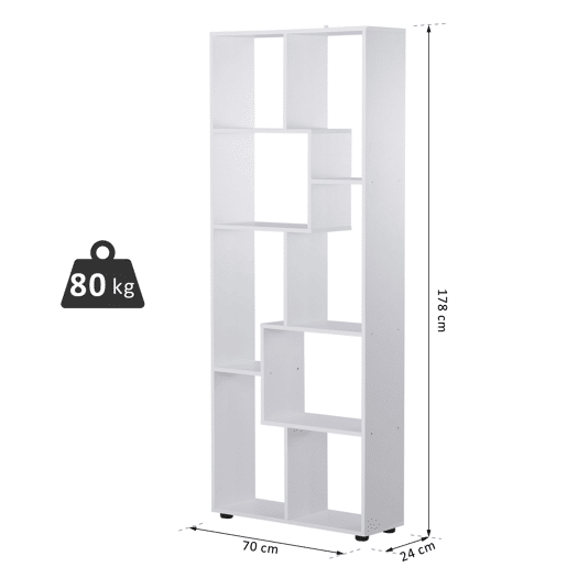 HOMCOM Estante Moderna, Biblioteca Estreita com 8 Prateleiras, Estante para Sala, Quarto, Escritório, 70x24x178 cm, Branco