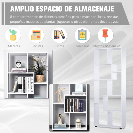 HOMCOM Estante Moderna, Biblioteca Estreita com 8 Prateleiras, Estante para Sala, Quarto, Escritório, 70x24x178 cm, Branco