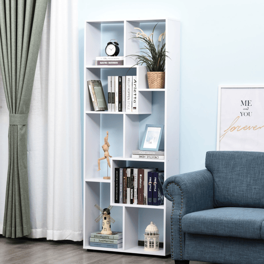 HOMCOM Estante Moderna, Biblioteca Estreita com 8 Prateleiras, Estante para Sala, Quarto, Escritório, 70x24x178 cm, Branco