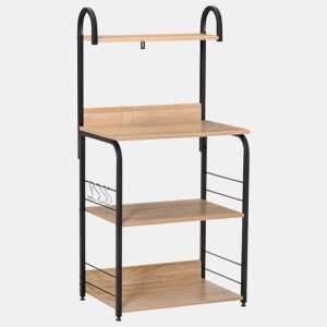 HOMCOM Estante de Cozinha Estante para Microondas com 4 NÃveis Ganchos e Pés Ajustáveis Estante de Armazenamento 60x40x125cm Madeira Natural
