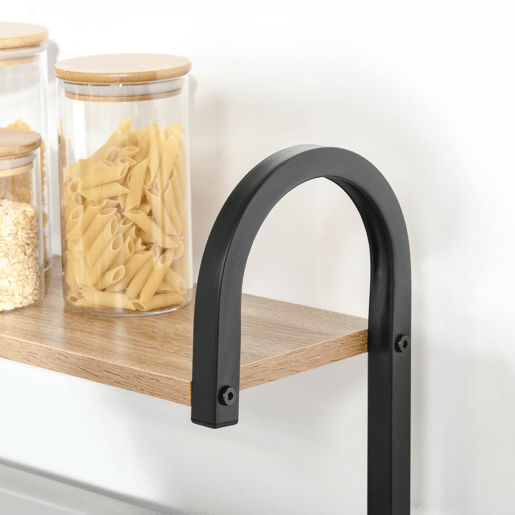 HOMCOM Estante de Cozinha Estante para Microondas com 4 Níveis Ganchos e Pés Ajustáveis Estante de Armazenamento 60x40x125cm Madeira Natural