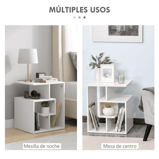 HOMCOM Mesa de Centro Mesa-de-Cabeceira Mesa de Café, Chá Mesas de Apoio para Sala Quarto Estante para Arrumação 45x40x55cm Branco