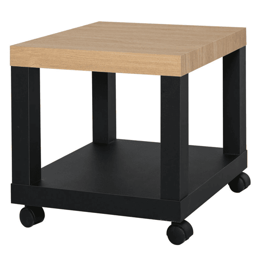 HOMCOM Mesa Auxiliar com Rodas Mesa Auxiliar com Prateleira Aberta para Sofá Dormitório 40x40x40 cm Branco e Madeira Preto e Madeira