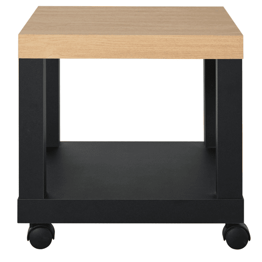 HOMCOM Mesa Auxiliar com Rodas Mesa Auxiliar com Prateleira Aberta para Sofá Dormitório 40x40x40 cm Branco e Madeira Preto e Madeira