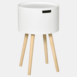 HOMCOM Mesa Auxiliar para Sala de Estar Moderna Mesa de Cabeceira com Tampa Removível Espaço de Armazenamento e Pés de Madeira para Dormitórios Ø38x63cm Branco