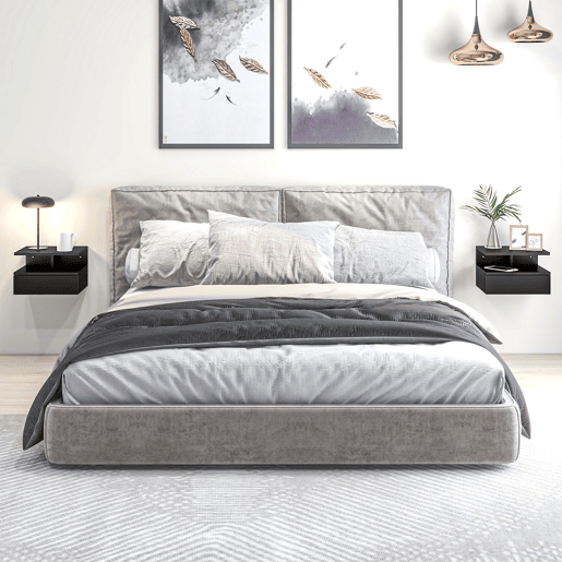 HOMCOM Conjunto de 2 Mesas de Cabeceira Flutuantes, Mesas de Cabeceira Modernas com Gaveta e Prateleira Aberta, Poupança de Espaço, Design Elegante para Sala ou Quarto, 35x32x22,5 cm, Preto