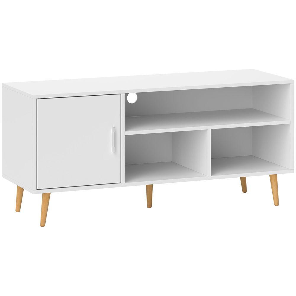 Homcom mueble de tv para televisores de hasta 60" mesa para tv de salón comedor moderna con armario y 3 compartimentos 120x40x55 cm blanco