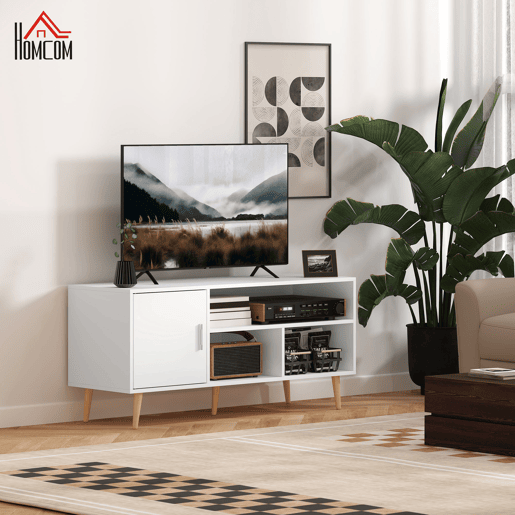 HOMCOM Móvel de TV para Televisores de até 60u201D Móvel de Sala de Estar Moderno com Armário 3 Compartimentos 120x40x55cm Branco