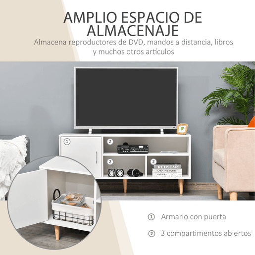 HOMCOM Móvel de TV para Televisores de até 60u201D Móvel de Sala de Estar Moderno com Armário 3 Compartimentos 120x40x55cm Branco