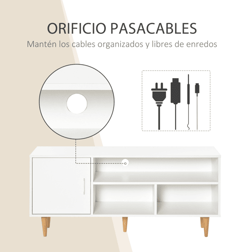 HOMCOM Móvel de TV para Televisores de até 60u201D Móvel de Sala de Estar Moderno com Armário 3 Compartimentos 120x40x55cm Branco
