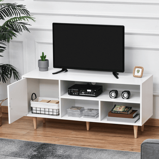 HOMCOM Móvel de TV para Televisores de até 60u201D Móvel de Sala de Estar Moderno com Armário 3 Compartimentos 120x40x55cm Branco