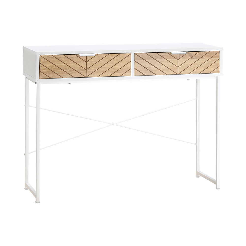 Homcom mesa de consola estrecha mueble recibidor mesa de sofá con 2 cajones diseño de líneas talladas estilo moderna para pasillo entrada salón