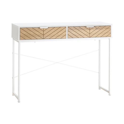 HOMCOM Mesa Consola 100x30x75cm Mesa de Entrada Moderno com 2 Gavetas de Armazenamento e Estrutura de Metal para Corredor Sala de Estar Branco