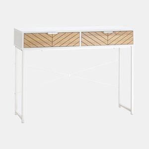 HOMCOM Mesa Consola 100x30x75cm Mesa de Entrada Moderno com 2 Gavetas de Armazenamento e Estrutura de Metal para Corredor Sala de Estar Branco