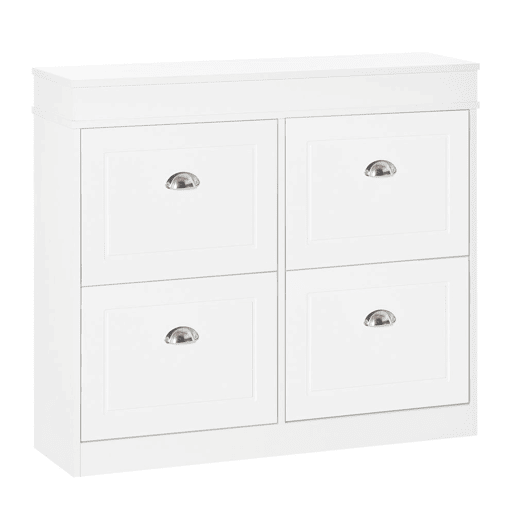 HOMCOM Móvel Sapateiro de 4 Portas Sapateiro Estreito com Prateleiras Ajustáveis e Removíveis Capacidade de 16 Pares para Corredor Entrada 98x24x83cm Branco