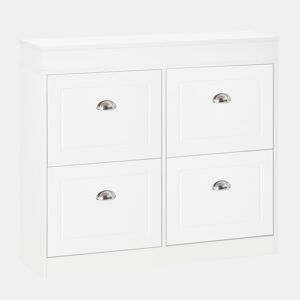 HOMCOM Móvel Sapateiro de 4 Portas Sapateiro Estreito com Prateleiras Ajustáveis e Removíveis Capacidade de 16 Pares para Corredor Entrada 98x24x83cm Branco
