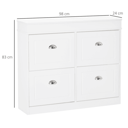 HOMCOM Móvel Sapateiro de 4 Portas Sapateiro Estreito com Prateleiras Ajustáveis e Removíveis Capacidade de 16 Pares para Corredor Entrada 98x24x83cm Branco