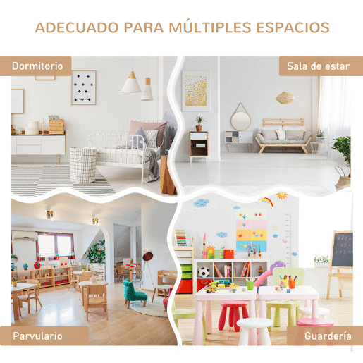 HOMCOM Conjunto Infantil de Mesa 2 Cadeiras e Banco com Armazenamento Móveis Infantil para Sala de Jogos Dormitório Branco e Natural