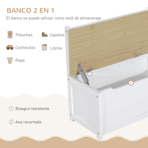 HOMCOM Conjunto Infantil de Mesa 2 Cadeiras e Banco com Armazenamento Móveis Infantil para Sala de Jogos Dormitório Branco e Natural