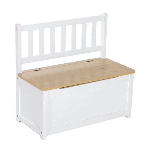 HOMCOM Conjunto Infantil de Mesa 2 Cadeiras e Banco com Armazenamento Móveis Infantil para Sala de Jogos Dormitório Branco e Natural