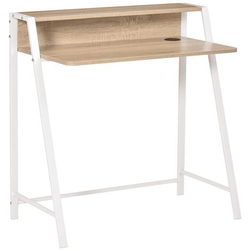 HOMCOM Secretária Mesa de Computador 84x45x85cm com Bancada de Madeira e Pés de Metal Estilo Moderno para Escritório Estúdio Dormitório Carga Máxima 20kg Carvalho e Branco
