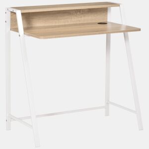 HOMCOM Secretária Mesa de Computador 84x45x85cm com Bancada de Madeira e Pés de Metal Estilo Moderno para Escritório Estúdio Dormitório Carga Máxima 20kg Carvalho e Branco