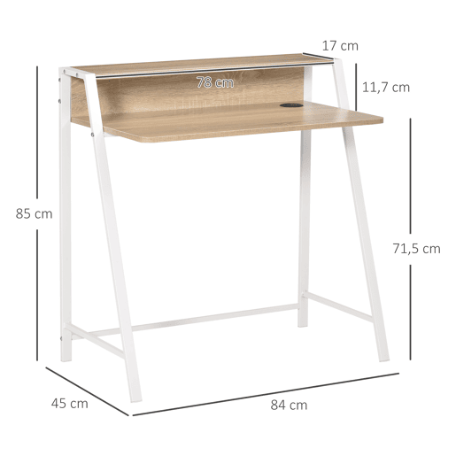 HOMCOM Secretária Mesa de Computador 84x45x85cm com Bancada de Madeira e Pés de Metal Estilo Moderno para Escritório Estúdio Dormitório Carga Máxima 20kg Carvalho e Branco