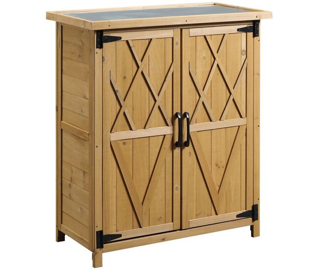 Outsunny caseta de jardín de madera, 75x40x90 cm, cobertizo jardín exterior, armario para almacenaje de herramientas, con 4 estantes, 2 puertas y