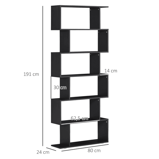 Homcom Estante com 6 Prateleiras para Livros Material de Madeira 80 x 25 x1 92 cm Preto