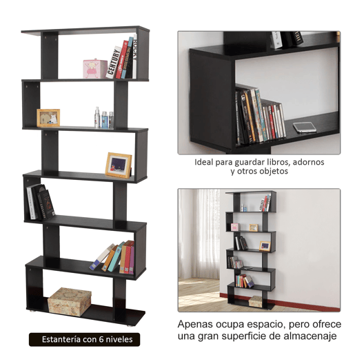 Homcom Estante com 6 Prateleiras para Livros Material de Madeira 80 x 25 x1 92 cm Preto