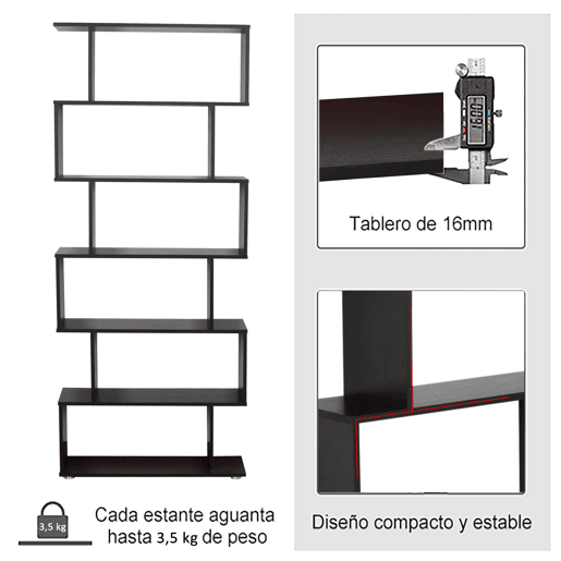 Homcom Estante com 6 Prateleiras para Livros Material de Madeira 80 x 25 x1 92 cm Preto