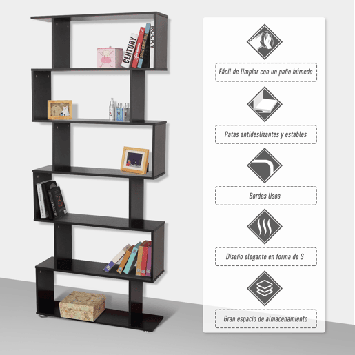 Homcom Estante com 6 Prateleiras para Livros Material de Madeira 80 x 25 x1 92 cm Preto