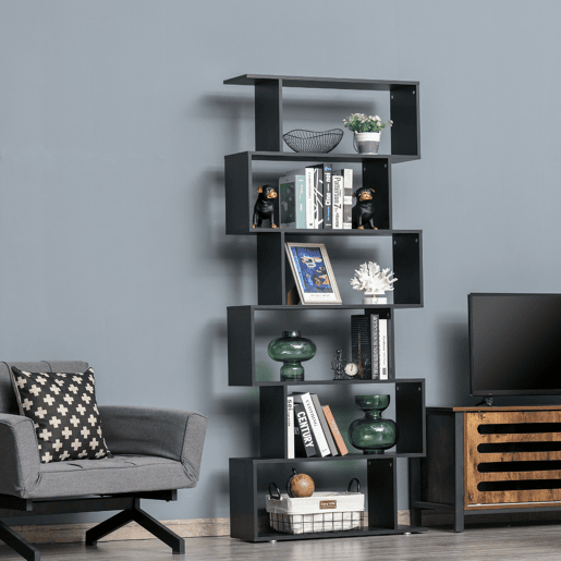 Homcom Estante com 6 Prateleiras para Livros Material de Madeira 80 x 25 x1 92 cm Preto