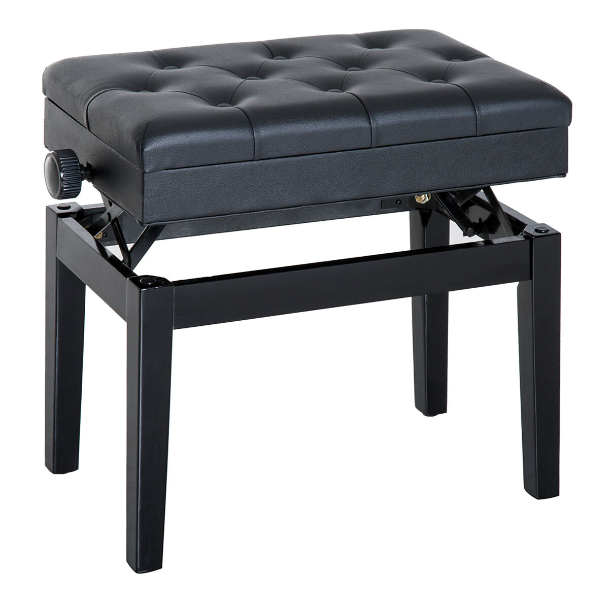 Homcom banqueta para piano banco para piano con ajustable en altura de 48 a 58 cm espacio de almacenamiento patas de madera taburete para teclado acolchado 54,5x33x48-58 cm negro