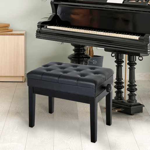 HOMCOM Banco de Piano com Espaço de Armazenamento e Altura Ajustável Banco para Piano com Assento Acolchoado Carga 200 kg 54,5x33x48-58 cm Preto
