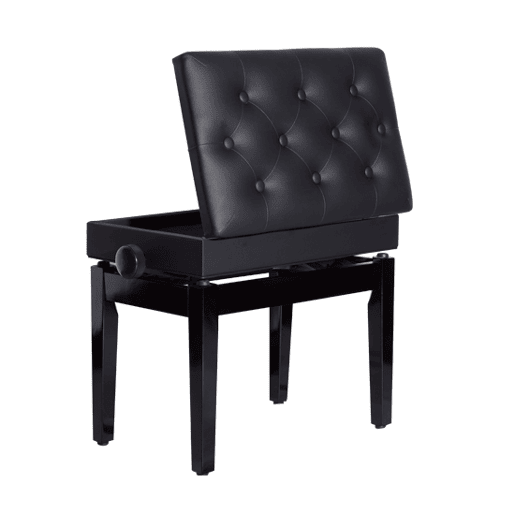 HOMCOM Banco de Piano com Espaço de Armazenamento e Altura Ajustável Banco para Piano com Assento Acolchoado Carga 200 kg 54,5x33x48-58 cm Preto