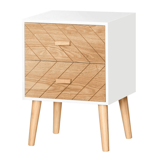 HOMCOM Mesa de Cabeceira com 2 Gavetas Mesa de Cabeceira com Espaço de Armazenamento para Dormitório 40x30x55,5 cm Branco e Madeira