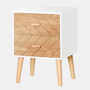 HOMCOM Mesa de Cabeceira com 2 Gavetas Mesa de Cabeceira com Espaço de Armazenamento para Dormitório 40x30x55,5 cm Branco e Madeira
