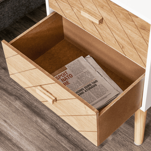 HOMCOM Mesa de Cabeceira com 2 Gavetas Mesa de Cabeceira com Espaço de Armazenamento para Dormitório 40x30x55,5 cm Branco e Madeira