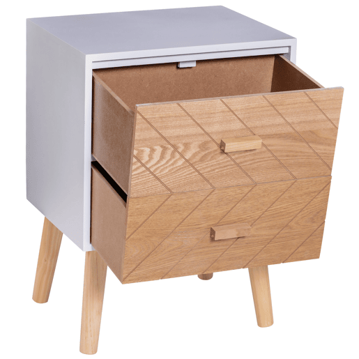 HOMCOM Mesa de Cabeceira com 2 Gavetas Mesa de Cabeceira com Espaço de Armazenamento para Dormitório 40x30x55,5 cm Branco e Madeira