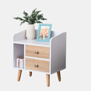 HOMCOM Mesa de Cabeceira Mesa de Cabeceira com 2 Gavetas Grandes 1 Prateleira Aberta e Pés Elevados Estilo Nórdico para Sala de Estar Dormitório 43x30x49 cm Branco e Madeira