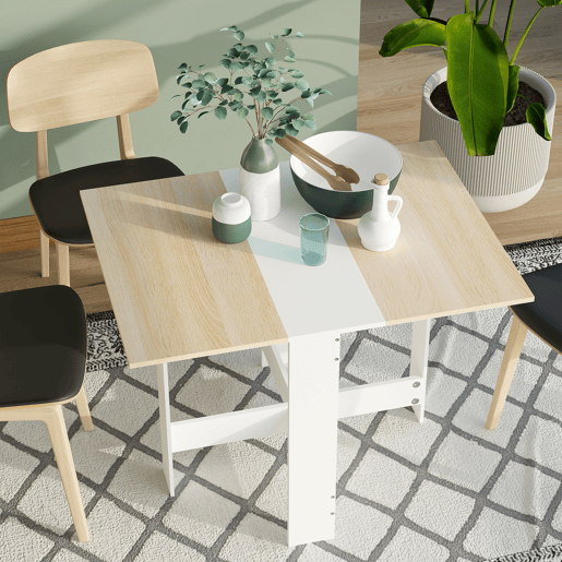 HOMCOM Mesa Dobrável de Jantar, Mesa de Cozinha Dobrável, com Abas Dobráveis, para Sala, Espaços Pequenos, 103x76x73,5 cm, Branco e Carvalho HOMCOM Mesa Dobrável de Jantar, Mesa de Cozinha Dobrável, com Abas Dobráveis, para Sala, Espaços Pequenos, 103x76x73,5 cm, Branco e Carvalho