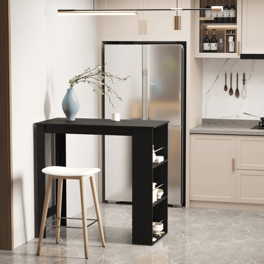 HOMCOM Mesa de Bar de Bistrô com 3 Prateleiras com Suporte Estilo Moderno para Cozinha Sala de Jantar Sala de Estar Estrutura de Melamina 112x57x106cm Preto