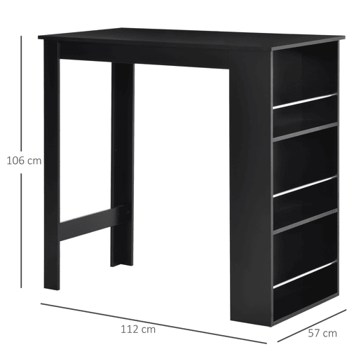 HOMCOM Mesa de Bar de Bistrô com 3 Prateleiras com Suporte Estilo Moderno para Cozinha Sala de Jantar Sala de Estar Estrutura de Melamina 112x57x106cm Preto