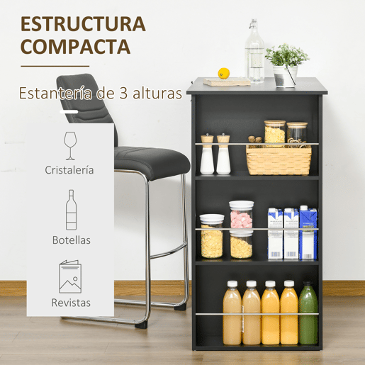 HOMCOM Mesa de Bar de Bistrô com 3 Prateleiras com Suporte Estilo Moderno para Cozinha Sala de Jantar Sala de Estar Estrutura de Melamina 112x57x106cm Preto