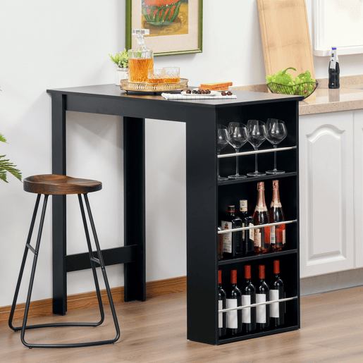 HOMCOM Mesa de Bar de Bistrô com 3 Prateleiras com Suporte Estilo Moderno para Cozinha Sala de Jantar Sala de Estar Estrutura de Melamina 112x57x106cm Preto