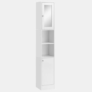 Kleankin Coluna Casa de Banho com Espelho Móvel Alto Casa de Banho Madeira com 2 Prateleiras Abertas e 2 Portas com Prateleiras Interiores Ajustáveis 30x28x180cm Branco