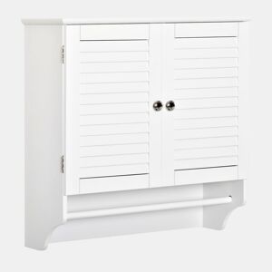 Kleanklin Armário Casa de Banho de Parede com 2 Portas de Persiana Prateleira Interior e Barra para Toalhas Móvel Auxiliar Suspenso Moderno Multiuso para Cozinha 60x23x60cm Branco