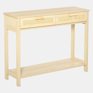 HOMCOM Mesa de console em malha Mesa de entrada com 2 gavetas e prateleira inferior para o corredor Quarto sala de estar Estilo rústico 100x30x76 cm Natural